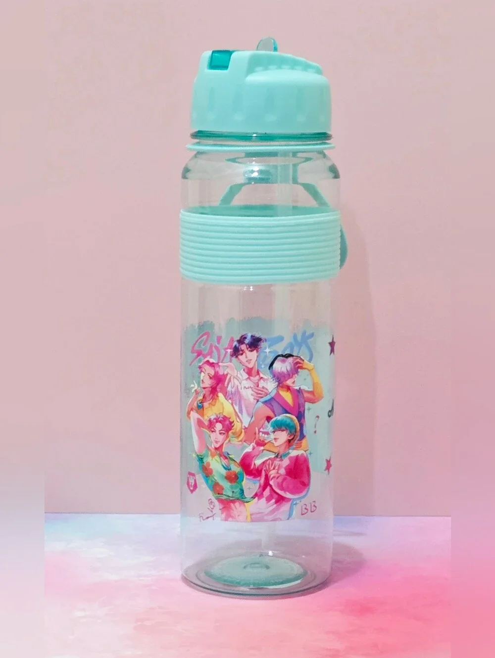 Hand-Designed Aquamarine K-POP Demon Hunters Water Bottle - Huntrix & Saja Boys